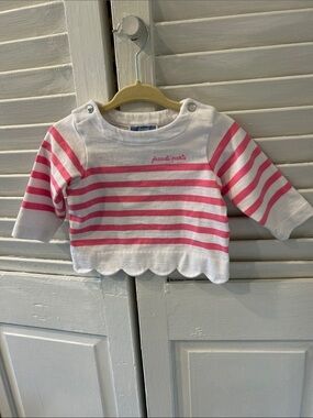Jacadi Paris Pink and White Striped Long Sleeve Top